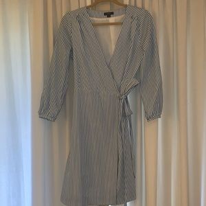 J. Crew Blue and White Striped Wrap Dress